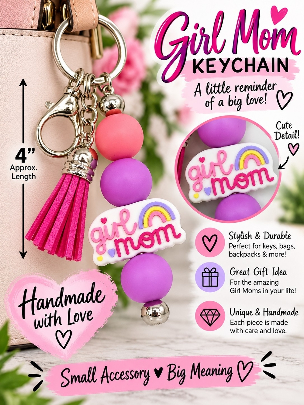 A85. Girl Mom Keychain Pink & Purple NWT